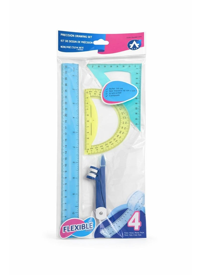 ارك طقم هندسي مرن "غير قابل للكسر" 4 قطع – مجموعة أدوات رسم هندسي متكاملة للمدرسة والمكتب – ألوان حيوية وتصميم متين - Image 3